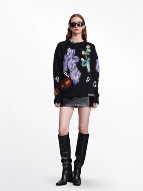 FABRIQUE Roderic Wong Floral Intarsia Knit Fuzzy Sweater Size XS GUC